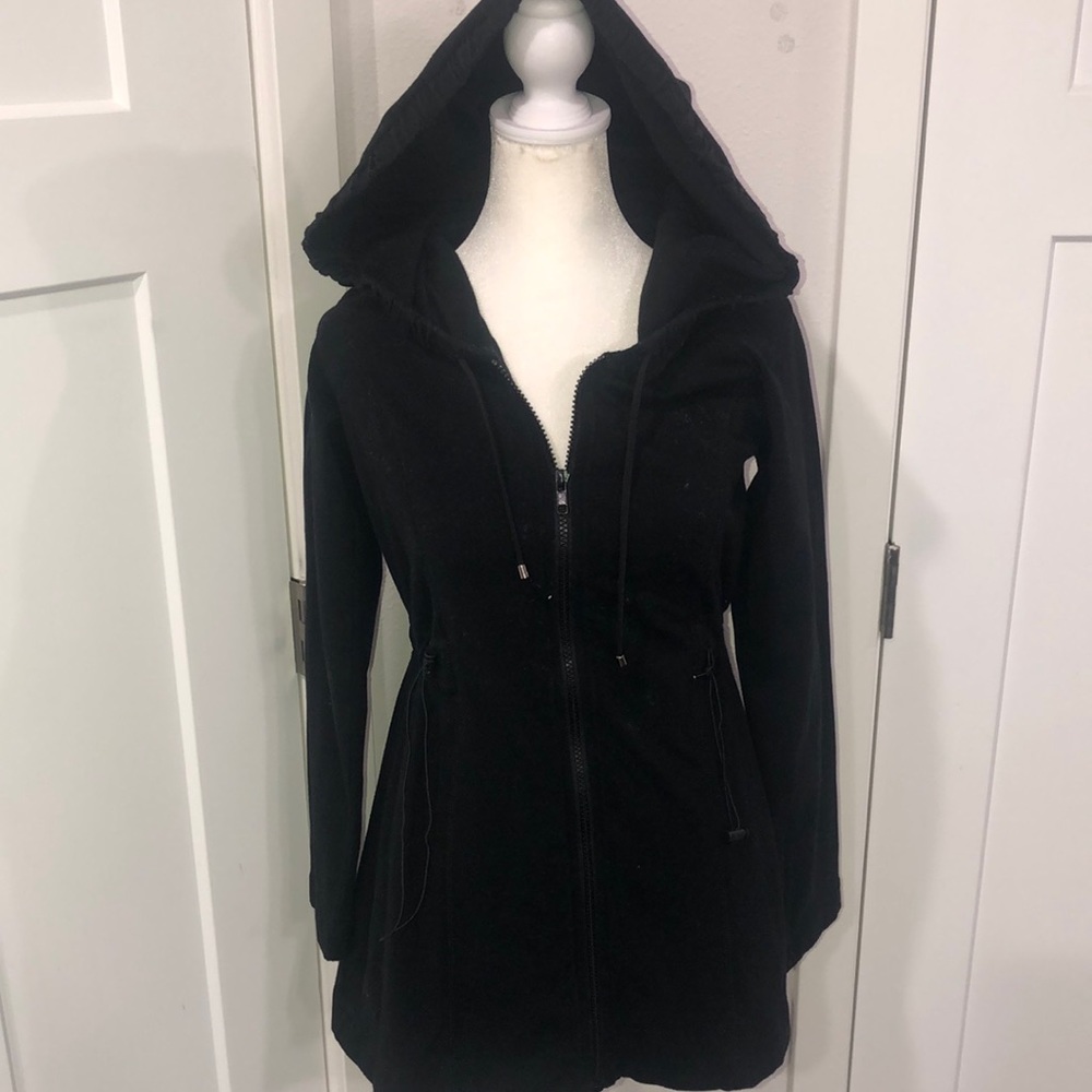 Spanx women’s Black Hooded Zip-Up Jacket. Sporty at leisure